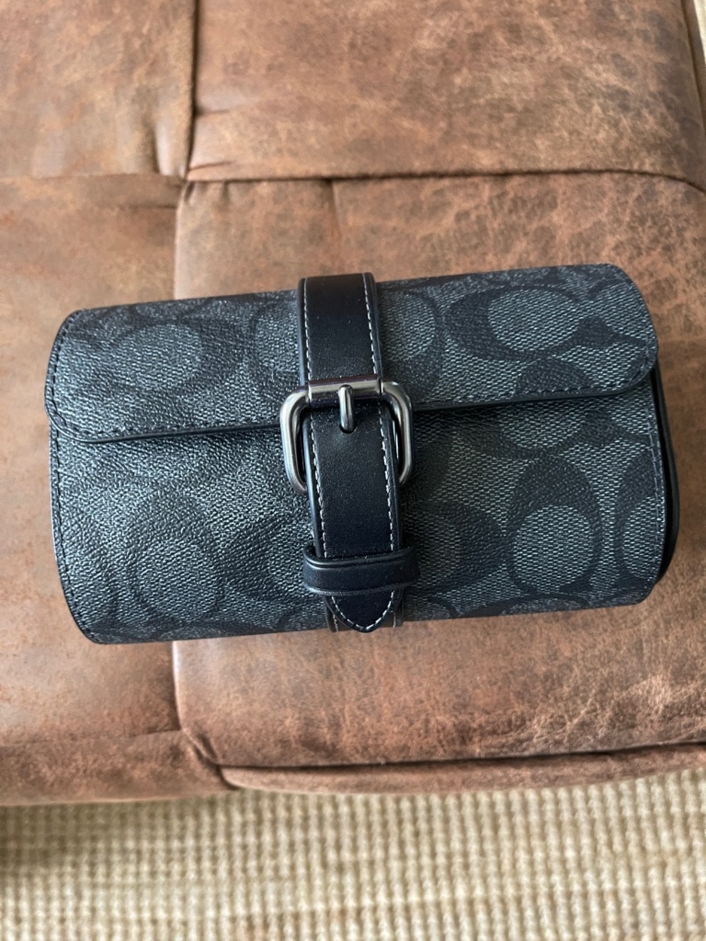 Coach Men's Black Signature Canvas Travel Watch Roll